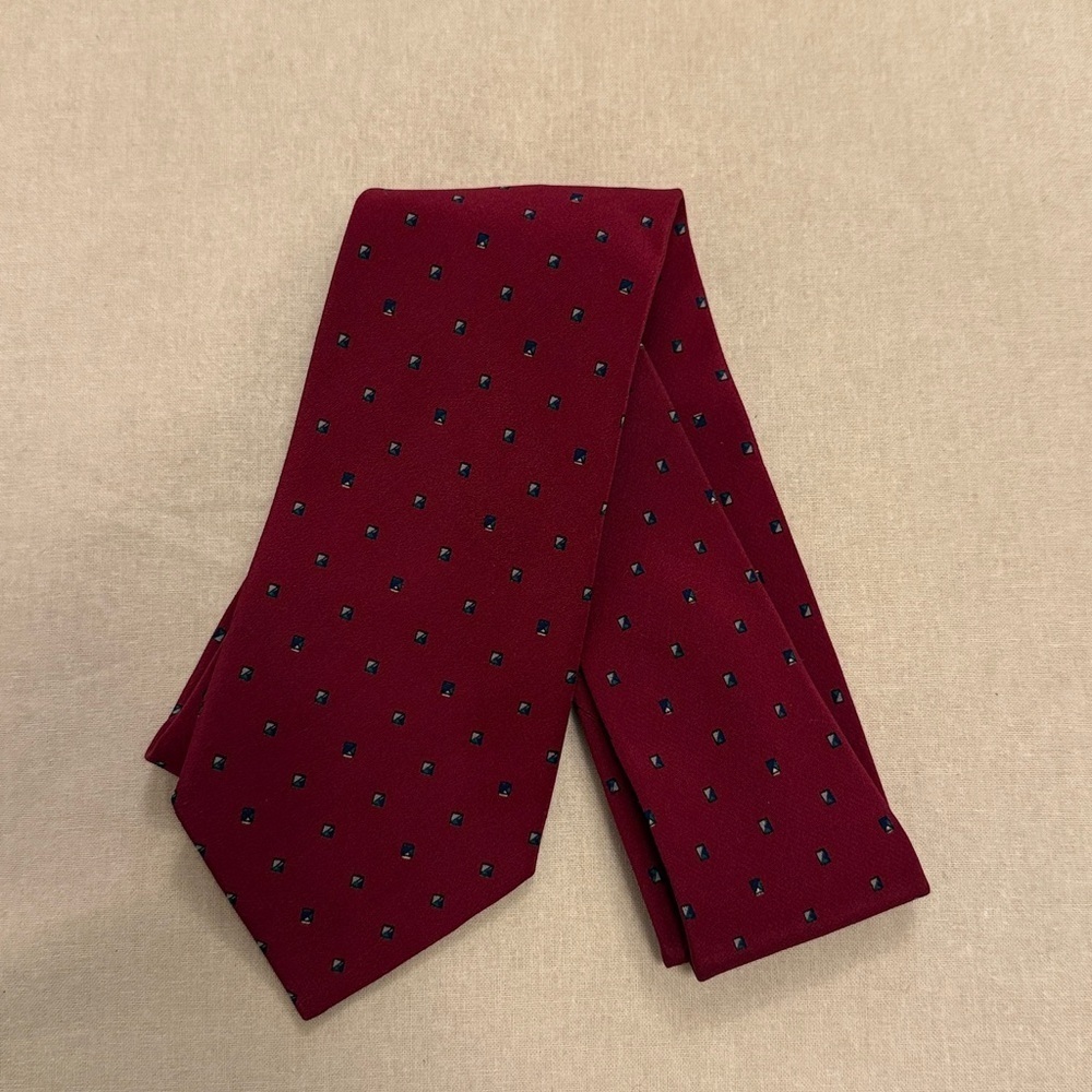 Christian Dior 100% Silk Burgundy Tie with Blue Accents
